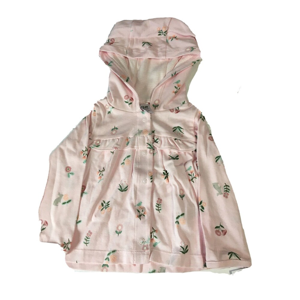 Carter’s Three-Piece Outfit. 12 Months Pink and white. Flowers birds and rabbit